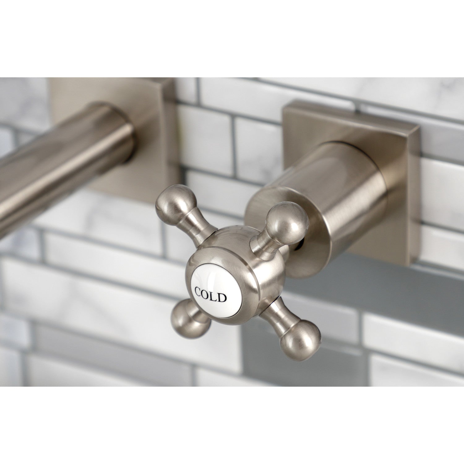 Kingston Tulare KS6128BX - Metropolitan Double-Handle 3-Hole Wall Mount Bathroom Faucet, Brushed Nickel — thumbnail 2